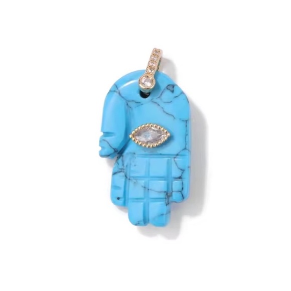 Anthropologie Jewelry - Turquoise Hand Hamsa Stone Pendant Charm